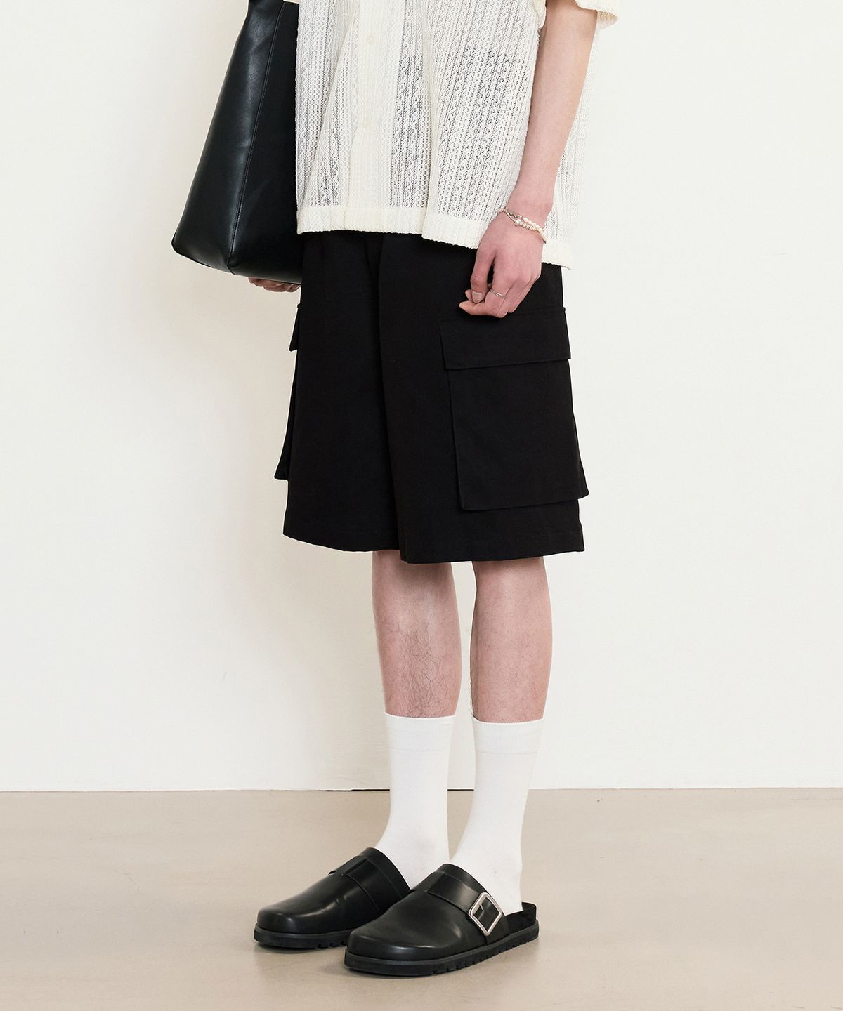 티엔지티(TNGT) Cotton Cargo Bermuda Pants (Black) TNPA5E202BK
