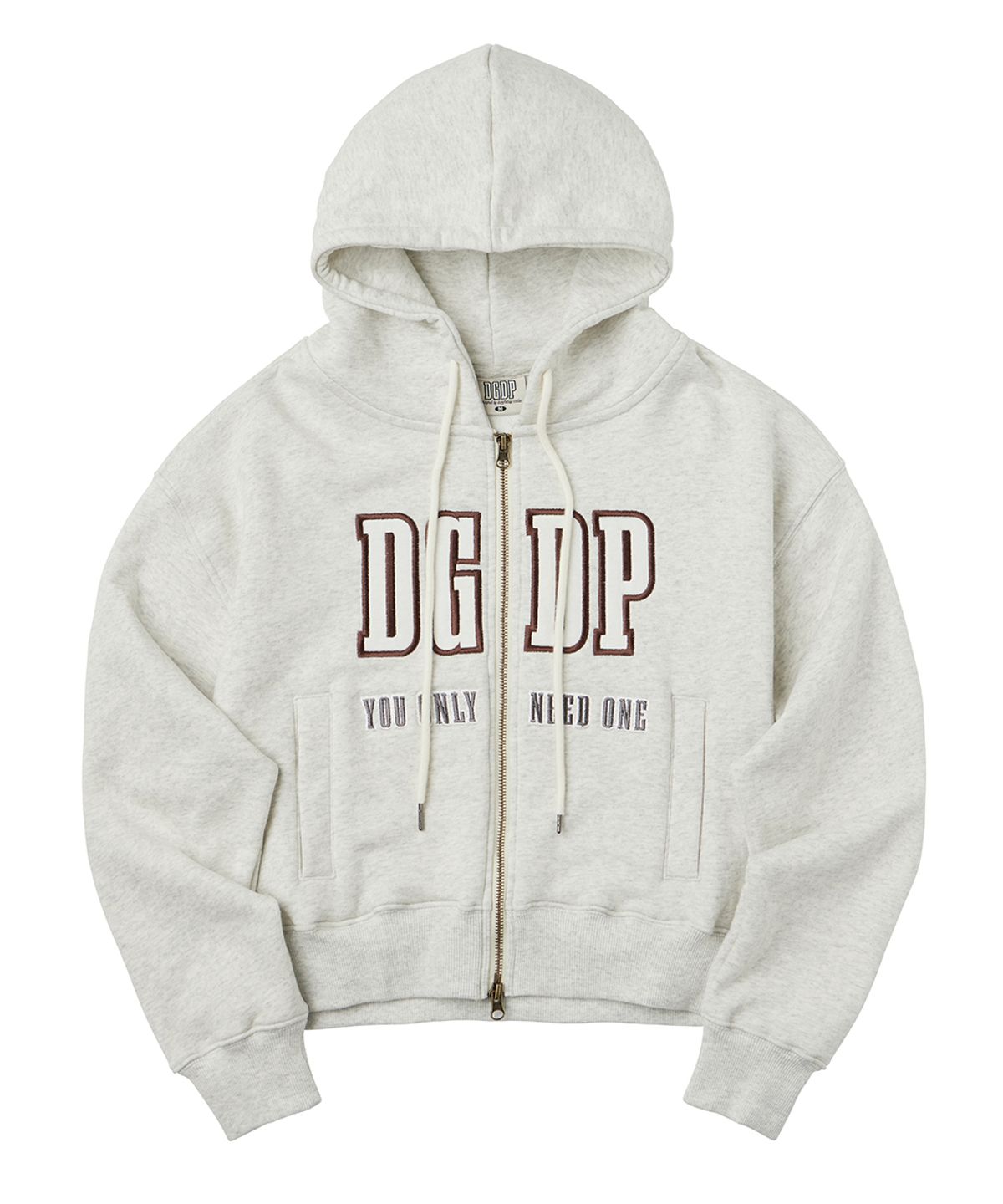 댕글드랍(DANGLEDROP) DGDP 아플리케 크롭 후드 집업 오트밀