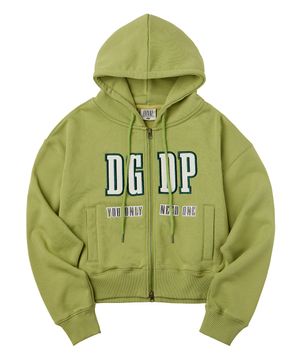 DGDP 아플리케 크롭 후드 집업 올리브그린