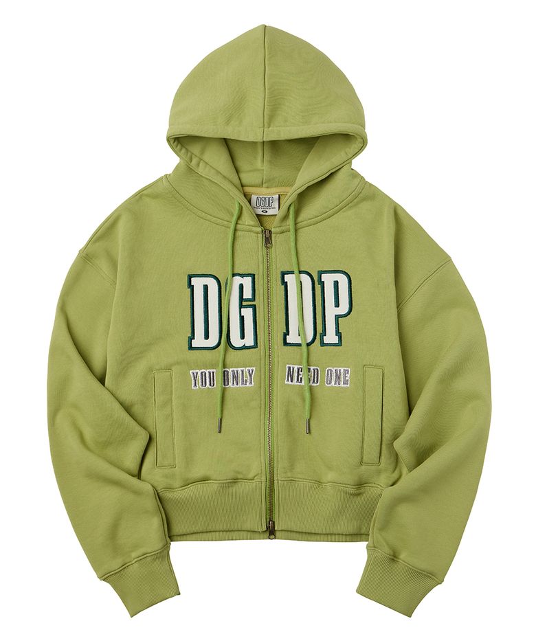 DGDP 아플리케 크롭 후드 집업 올리브그린