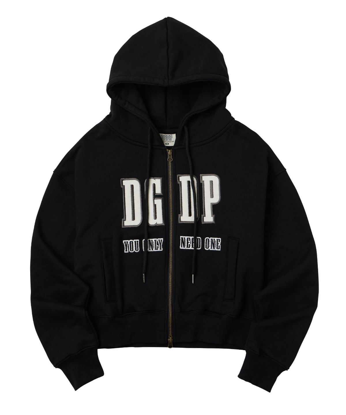 댕글드랍(DANGLEDROP) DGDP 아플리케 크롭 후드 집업 블랙