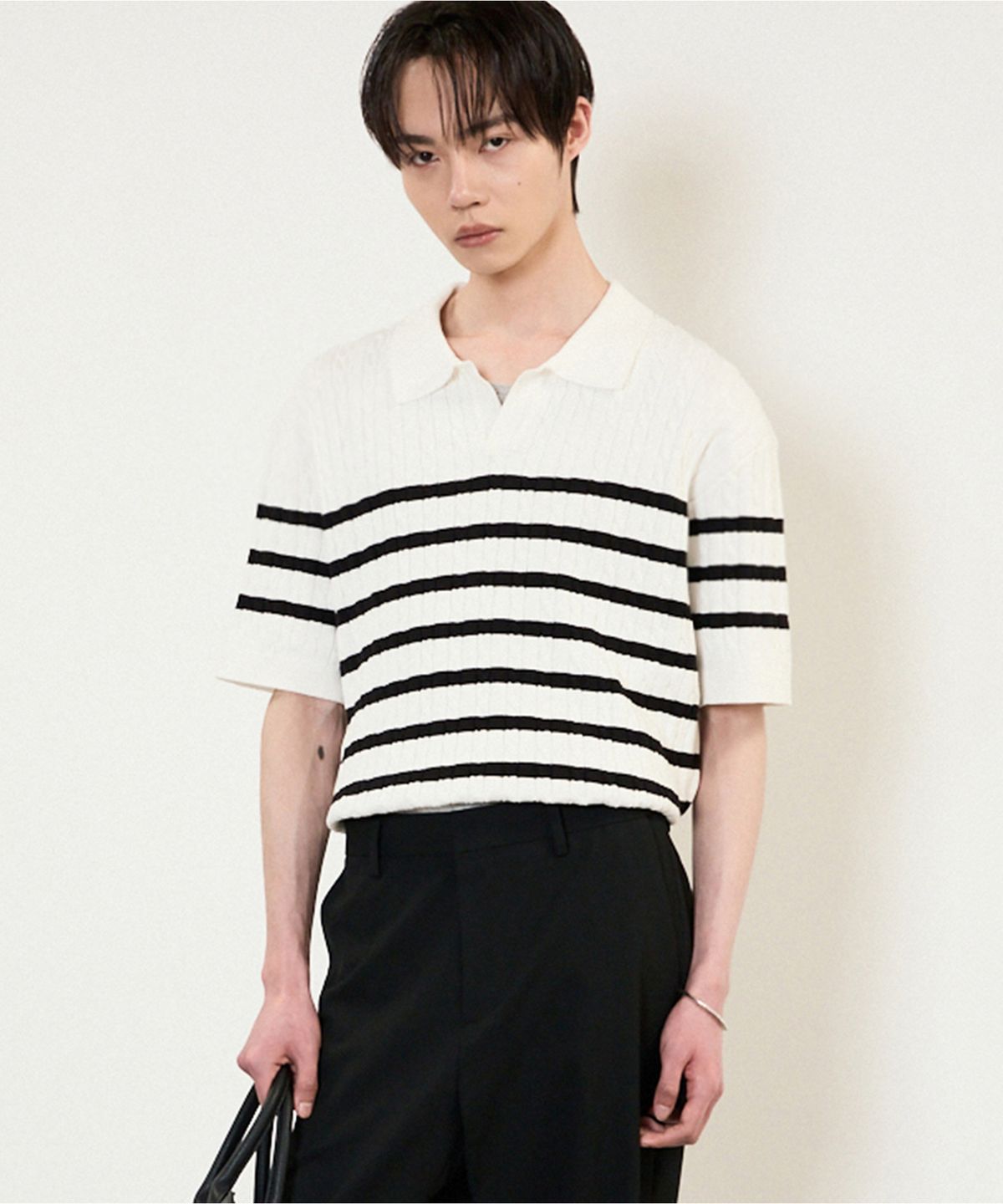 티엔지티(TNGT) Stripe Cable Knit Top (Ivory) TNSW5E203IV