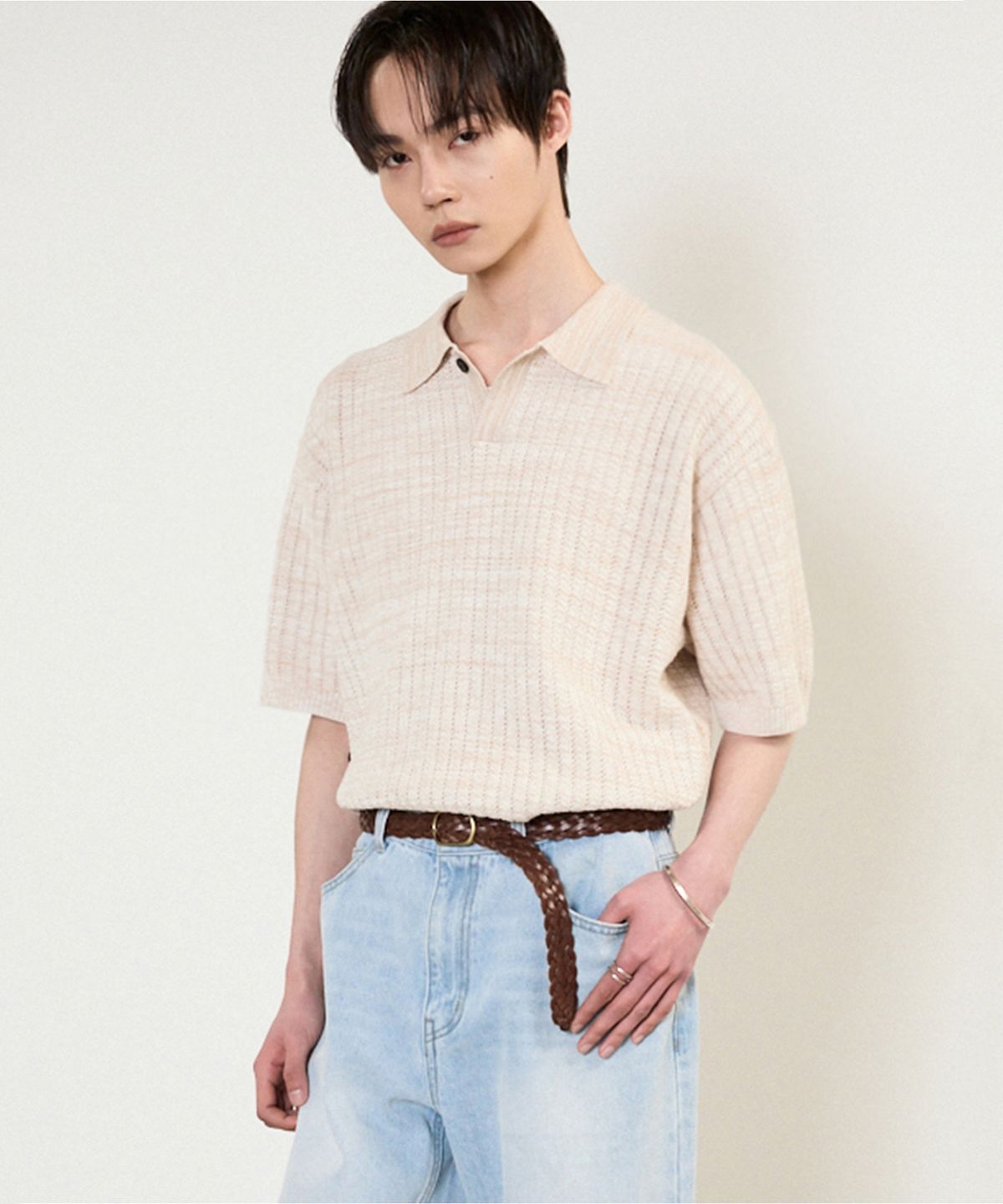 티엔지티(TNGT) Crochet Polo Knit Top (Melange Beige) TNSW5E205I2