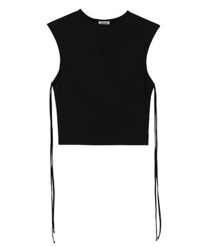 DGDP 스트링 셔링 리본 숏슬리브 크롭나시 블랙