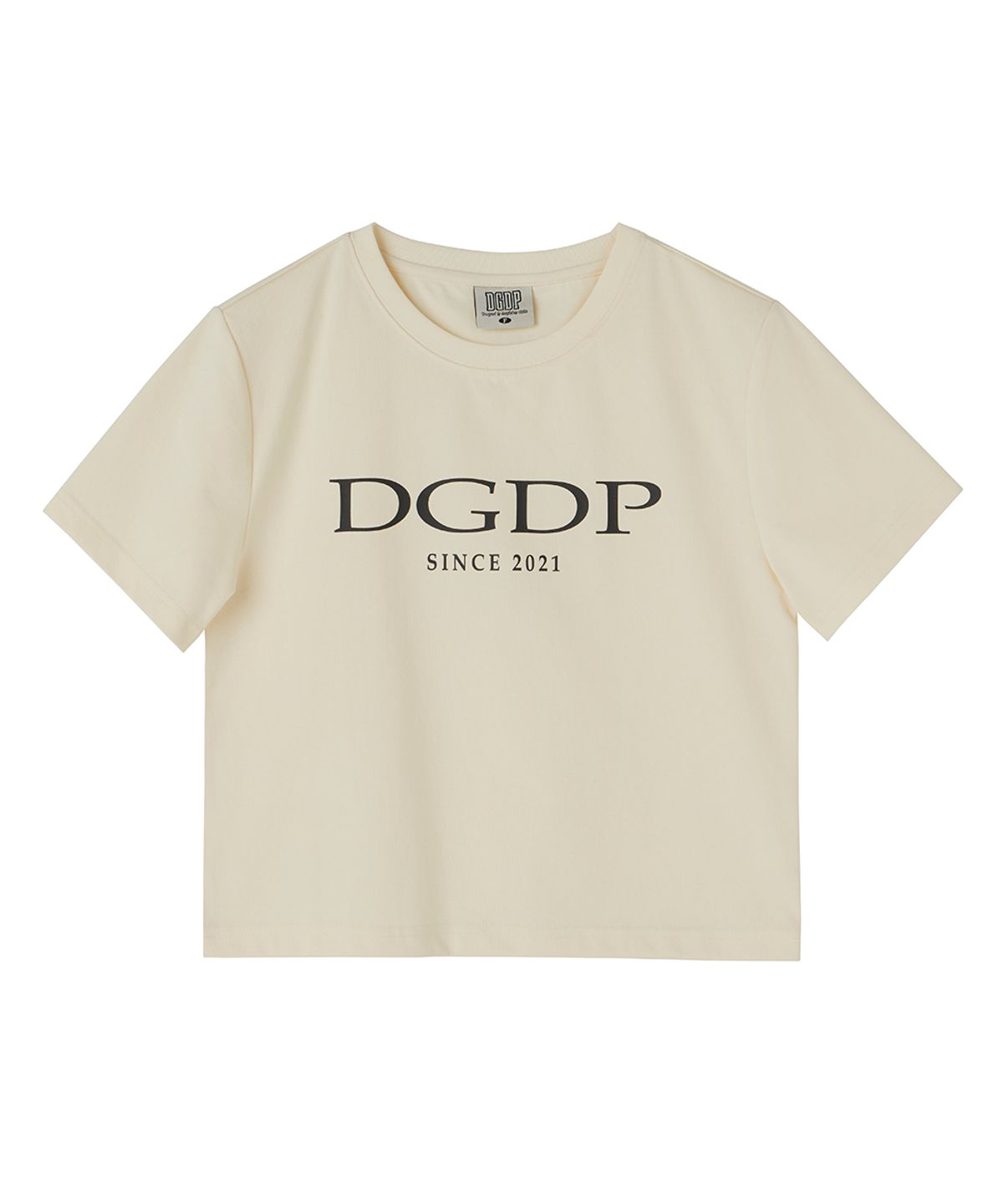 댕글드랍(DANGLEDROP) DGDP 포인트 로고 크롭 반팔티셔츠 크림