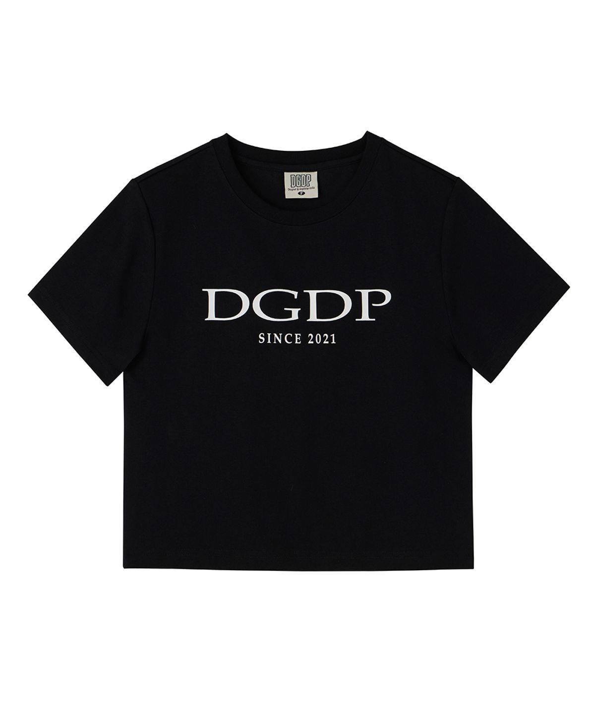 댕글드랍(DANGLEDROP) DGDP 포인트 로고 크롭 반팔티셔츠 블랙