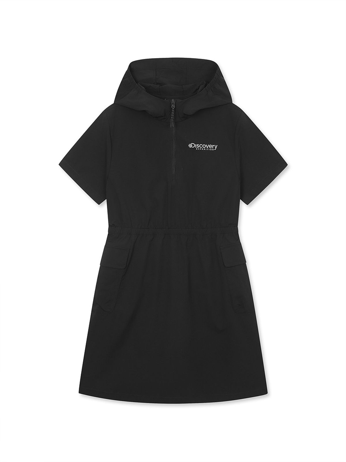 디스커버리 키즈(DISCOVERY KIDS) 여아 프레시벤트 경량 우븐 후드 반팔 원피스 (BLACK)