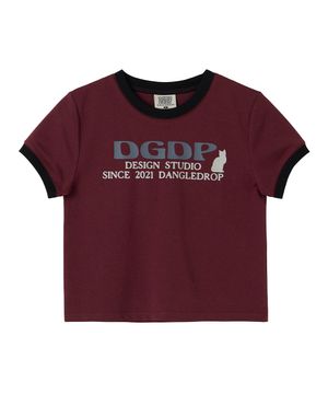 DGDP CAT 링거 크롭 반팔티셔츠 버건디