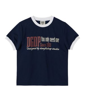 DGDP YOU NEED 링거 세미 크롭 반팔티셔츠  네이비