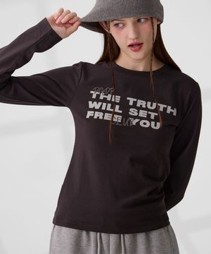 DGDP FREE YOU 세미크롭 롱슬리브 차콜