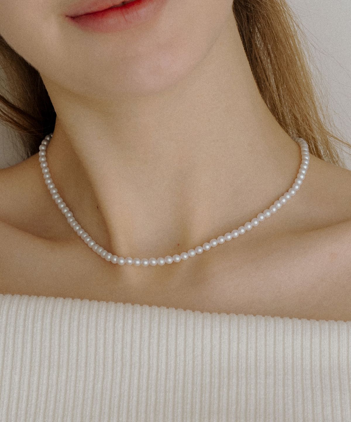 하스(HAS) HLD029 Crystal pearl bead necklace
