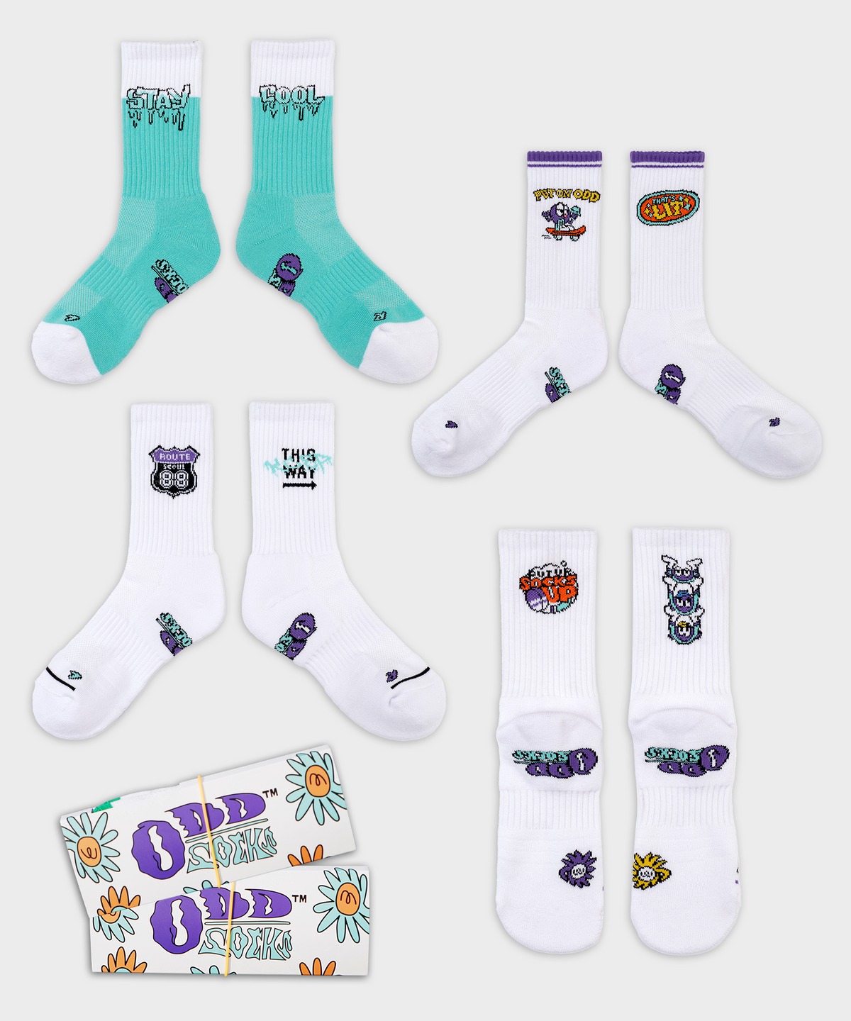 오드삭스(ODDSOCKS) [2PACK] 쿨맥스 스트리트 크루 삭스 4종 택2