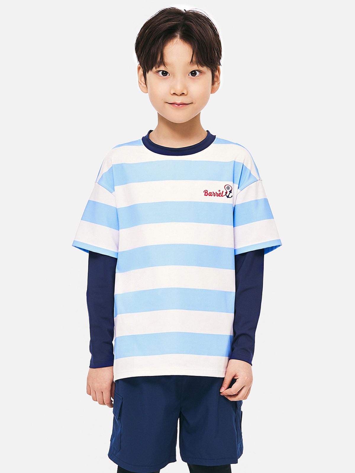 배럴(BARREL) 키즈 노티컬 반팔 레이어드 래쉬가드 스카이블루 (B5SKWRG322SKB)