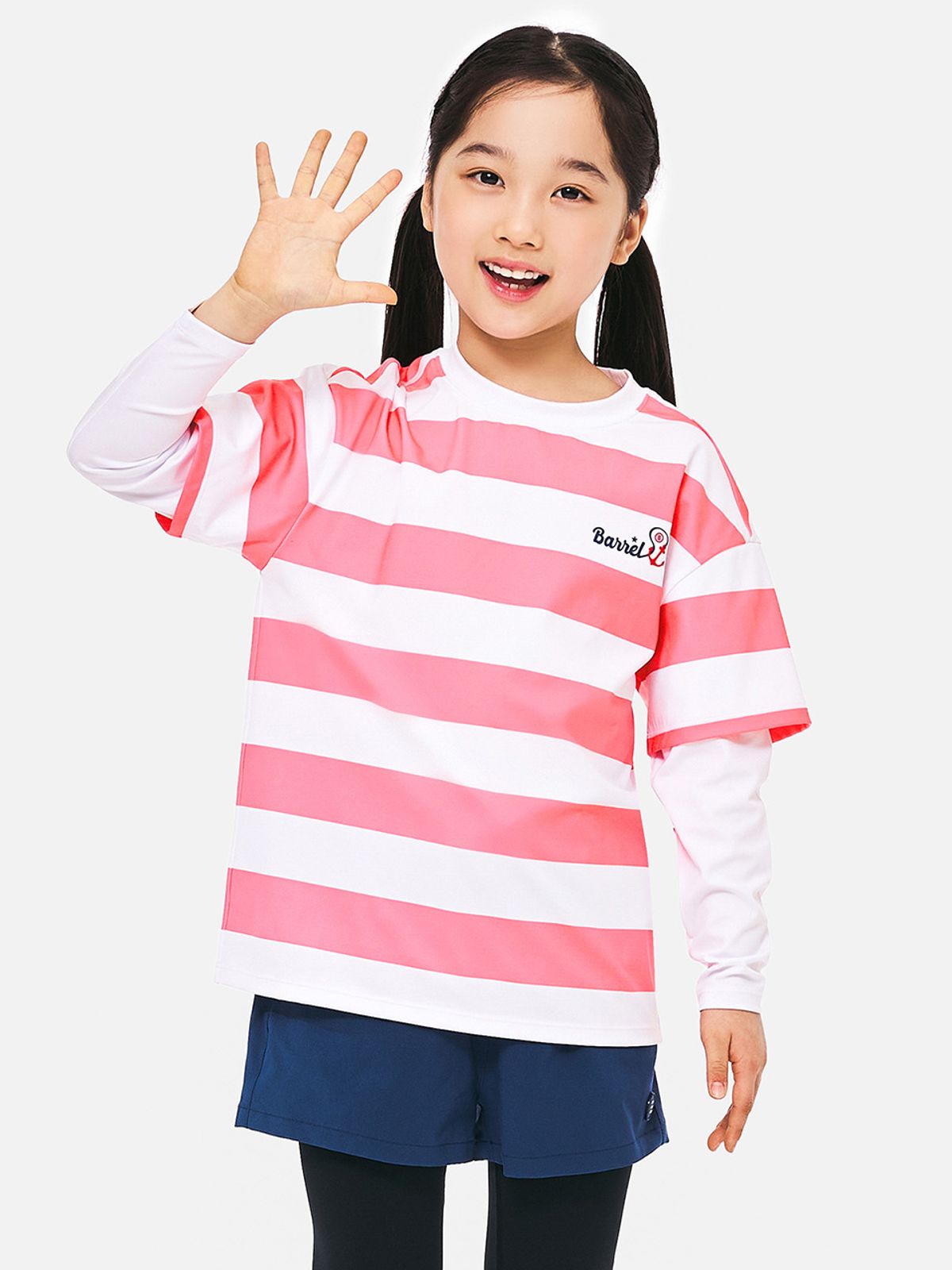 배럴(BARREL) 키즈 노티컬 반팔 레이어드 래쉬가드 로즈핑크 (B5SKWRG322RPK)