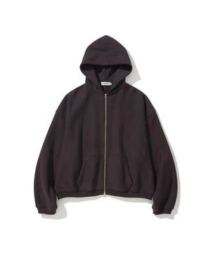 Men Oversized Sweat Hoodie Zip-Up Brown