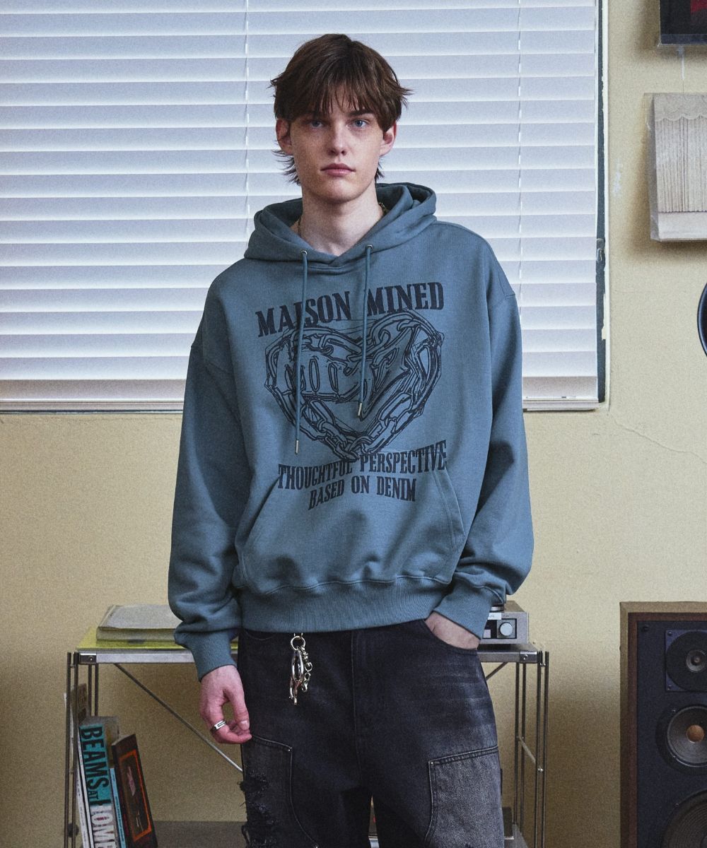 MUSINSA | MAISON MINED DOODLE HEART HOODIE BLUE