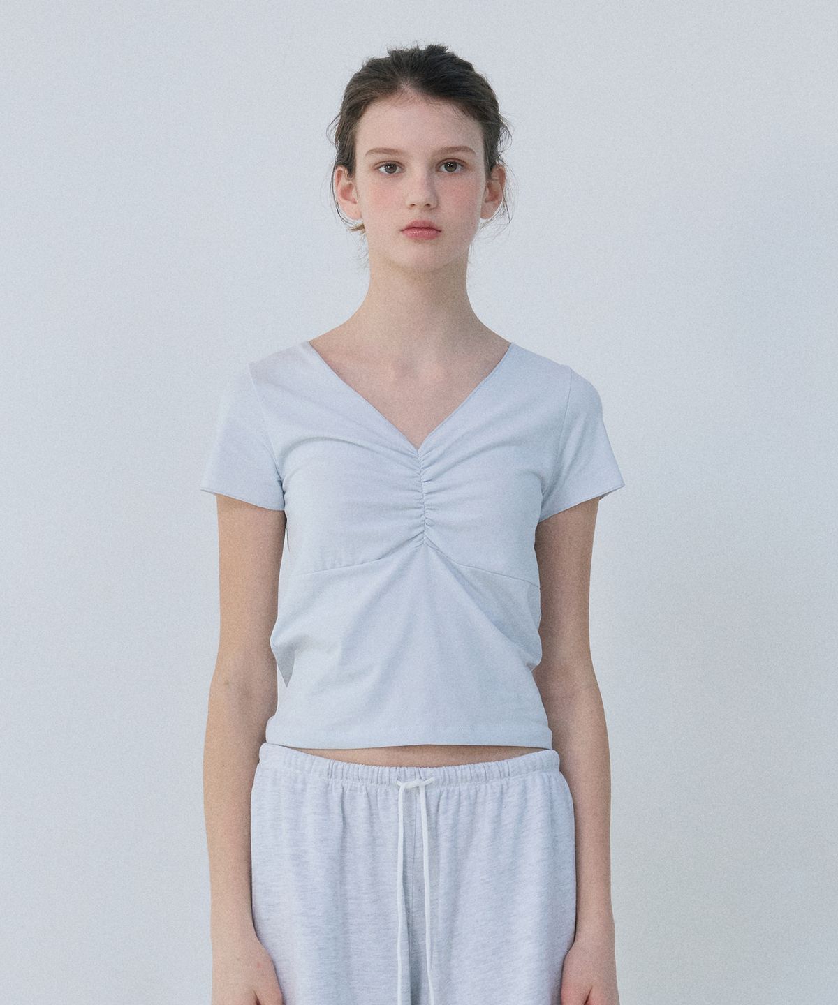 러브어스유(LOVEUSU) Alice Shirring T-Shirt (Mood Blue)
