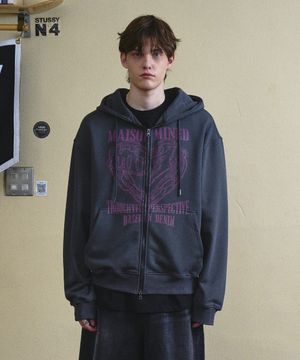 DOODLE HEART HOODIE ZIP UP CHARCOAL