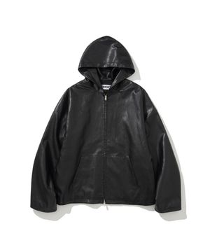 Men Oversized Leather Hoodie Jumper Black