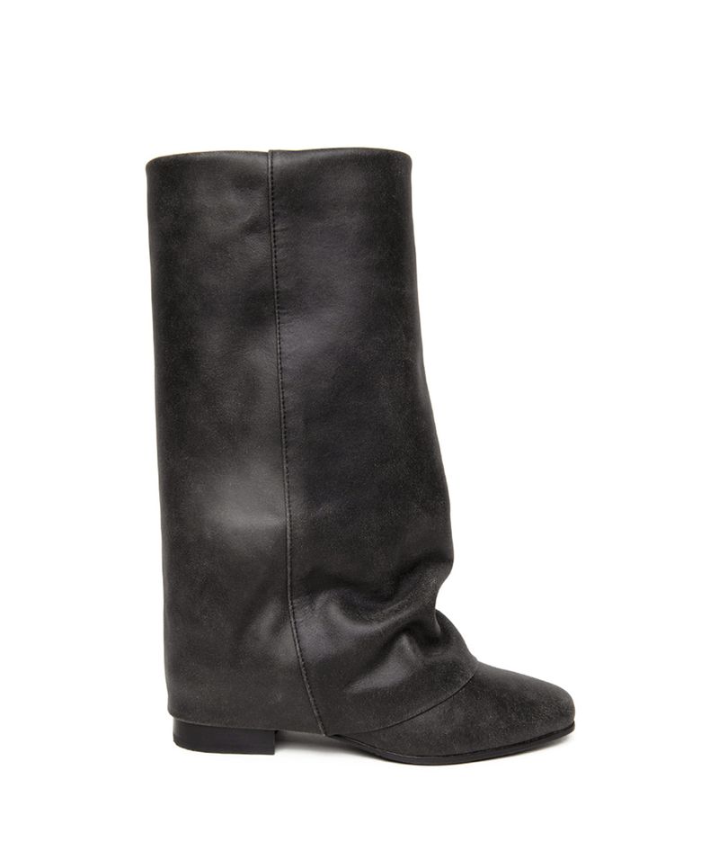 CRACKLE WRINKLE LEATHER BOOTS BLACK
