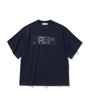 Men ER Embroidered Detail Oversized T-Shirt Navy