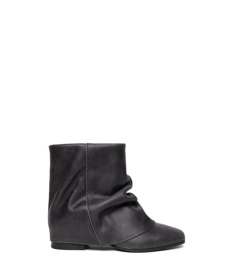CRACKLE WRINKLE LEATHER SHORT BOOTS BLACK