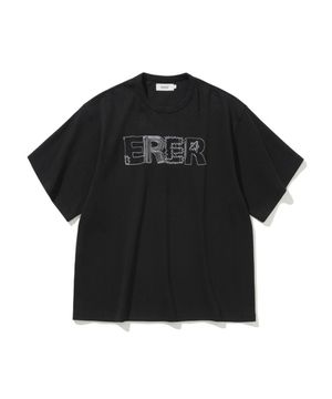 Men ER Embroidered Detail Oversized T-Shirt Black
