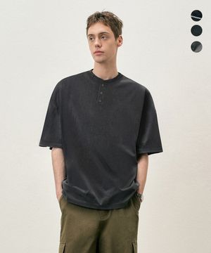 피그먼트 절개 헨리넥 숏 슬리브 티셔츠 3 COLOR COOSTS260