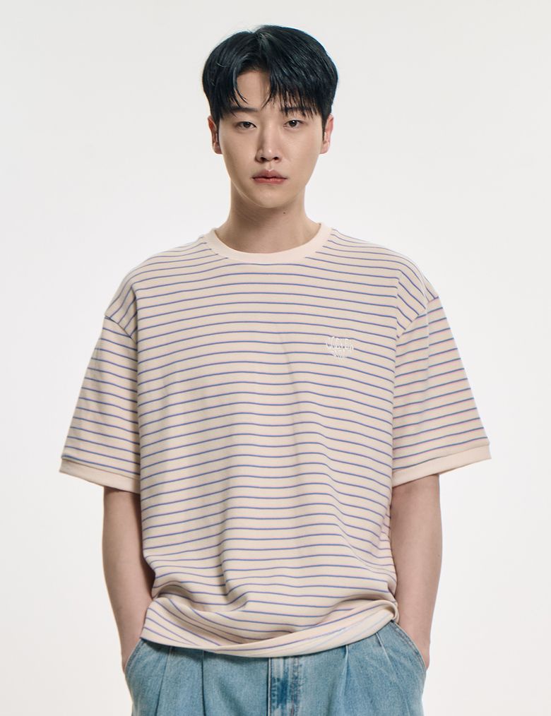 스트라이프 멀티 피케 티셔츠_크림