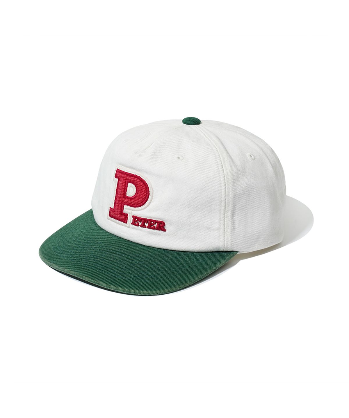 마이네임이즈피터(MYNAMEISPETER) 5-PANEL PETER APPLIQUE CAP - WHITE & GREEN