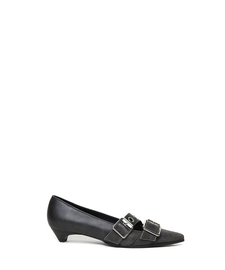 CRACKLE BUCKLE KITTEN HEELS BLACK