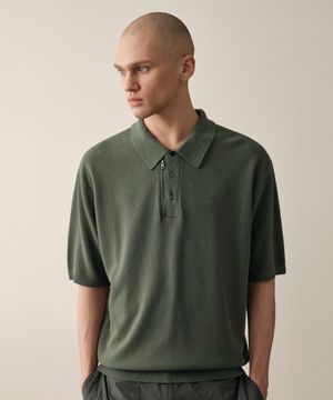 니트 집업 카라 반팔 (D GREEN)