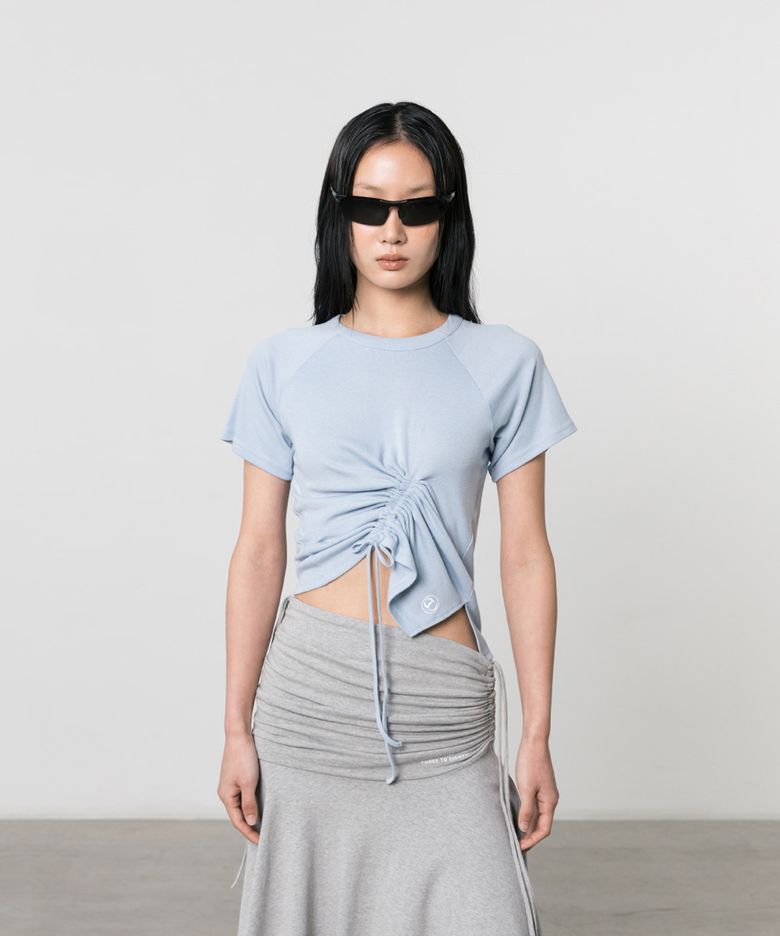 SHIRRING PANEL TOP BLUE
