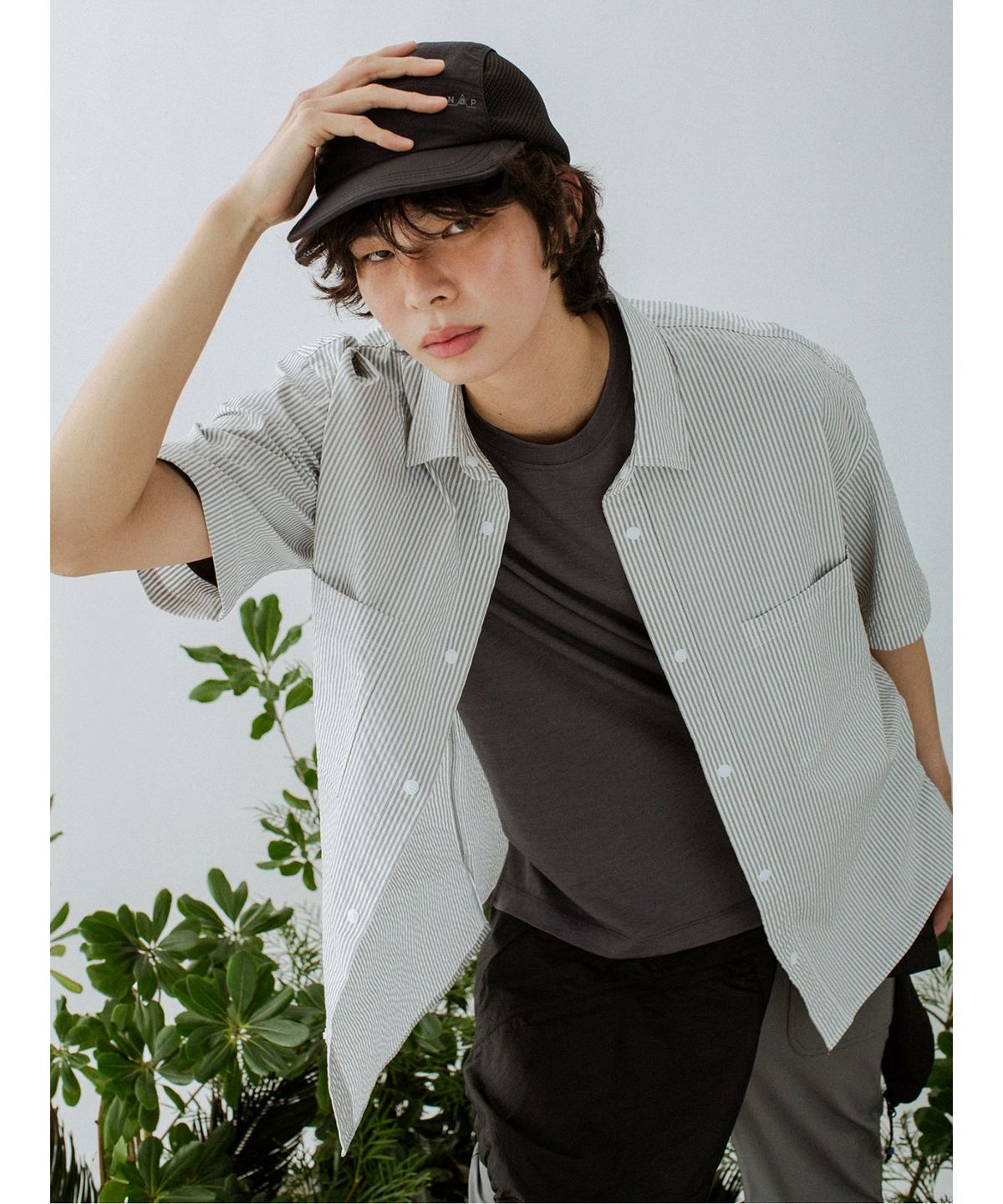 빈폴 멘(BEANPOLE MEN) [BEANPOLEKNAP] 울 블렌드 반소매 라운드티  애쉬