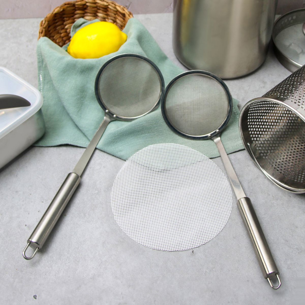 키친구(KITCHENGU) 스테인리스스틸 이물질 불순물 거품 제거 건지기 국자 2종 세트