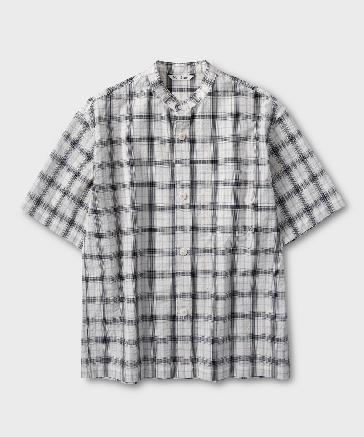넌블랭크(NONBLANK) 차이나 칼라 체크 셔츠_OFF WHITE