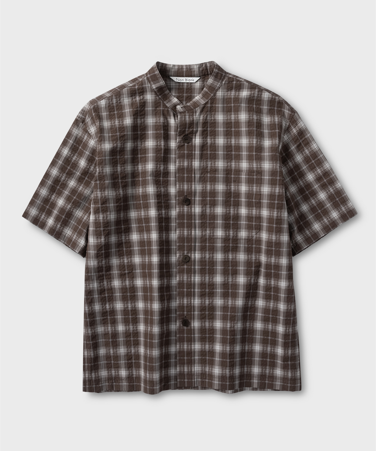 넌블랭크(NONBLANK) 차이나 칼라 체크 셔츠_KHAKI BROWN