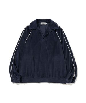 Man Velour Piped Collar Tee Navy