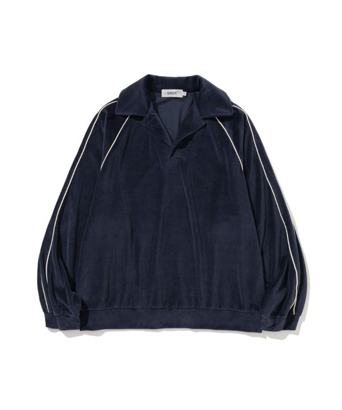 에르에르(ERER) Man Velour Piped Collar Tee Navy