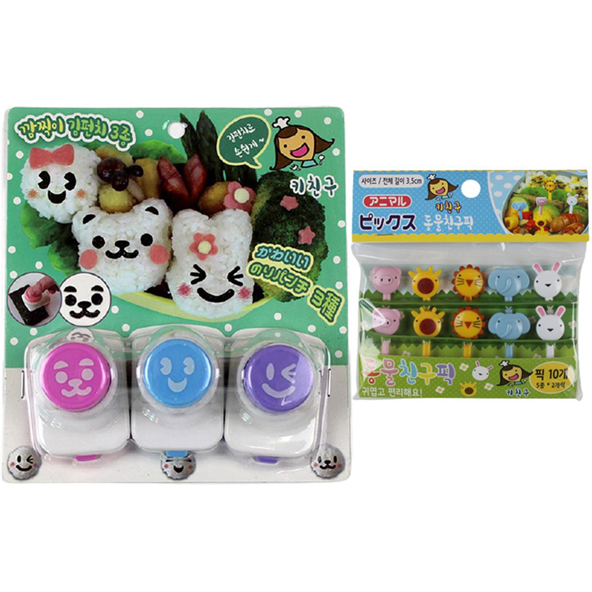 키친구(KITCHENGU) 깜찍이 김펀치 3종세트 + 동물 친구픽 10p 세트