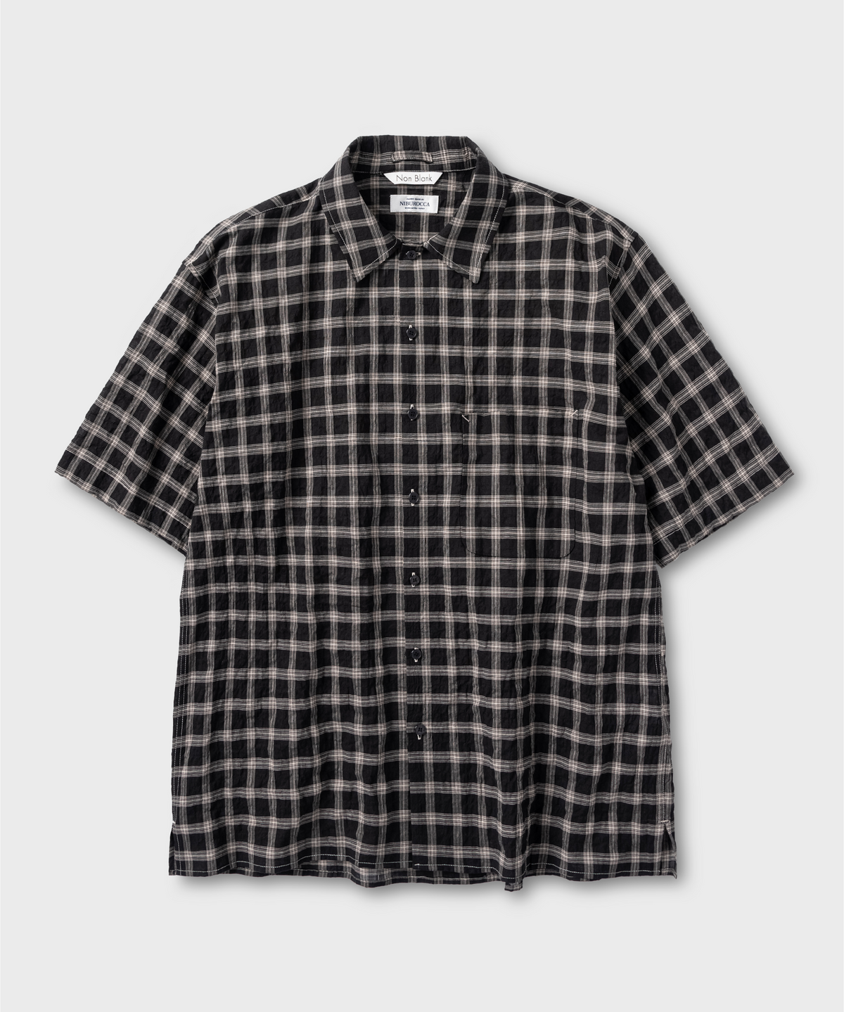 넌블랭크(NONBLANK) 링클 체크 하프 슬리브 셔츠_BLACK