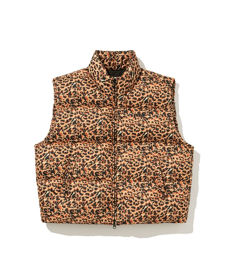 Leopard Print Down Vest Orange