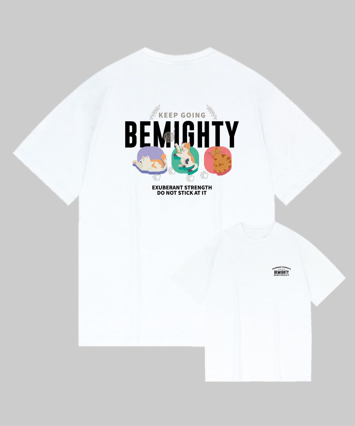 비마이티(BEMIGHTY) 컬러캣츠 드로잉 오버핏 반팔티셔츠 [화이트]