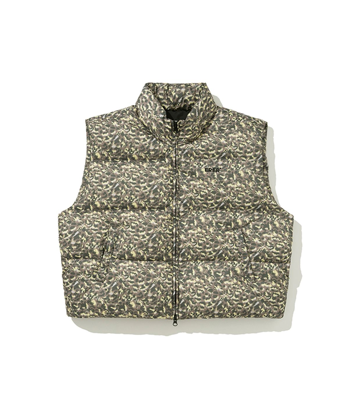 에르에르(ERER) Leopard Print Down Vest Khaki