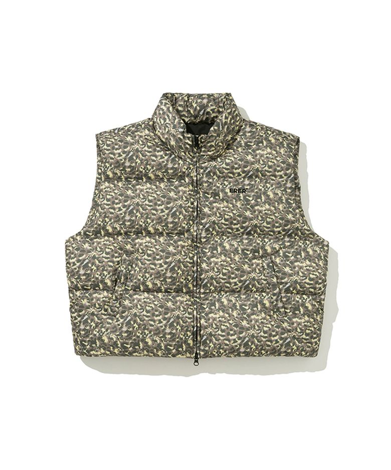 Leopard Print Down Vest Khaki