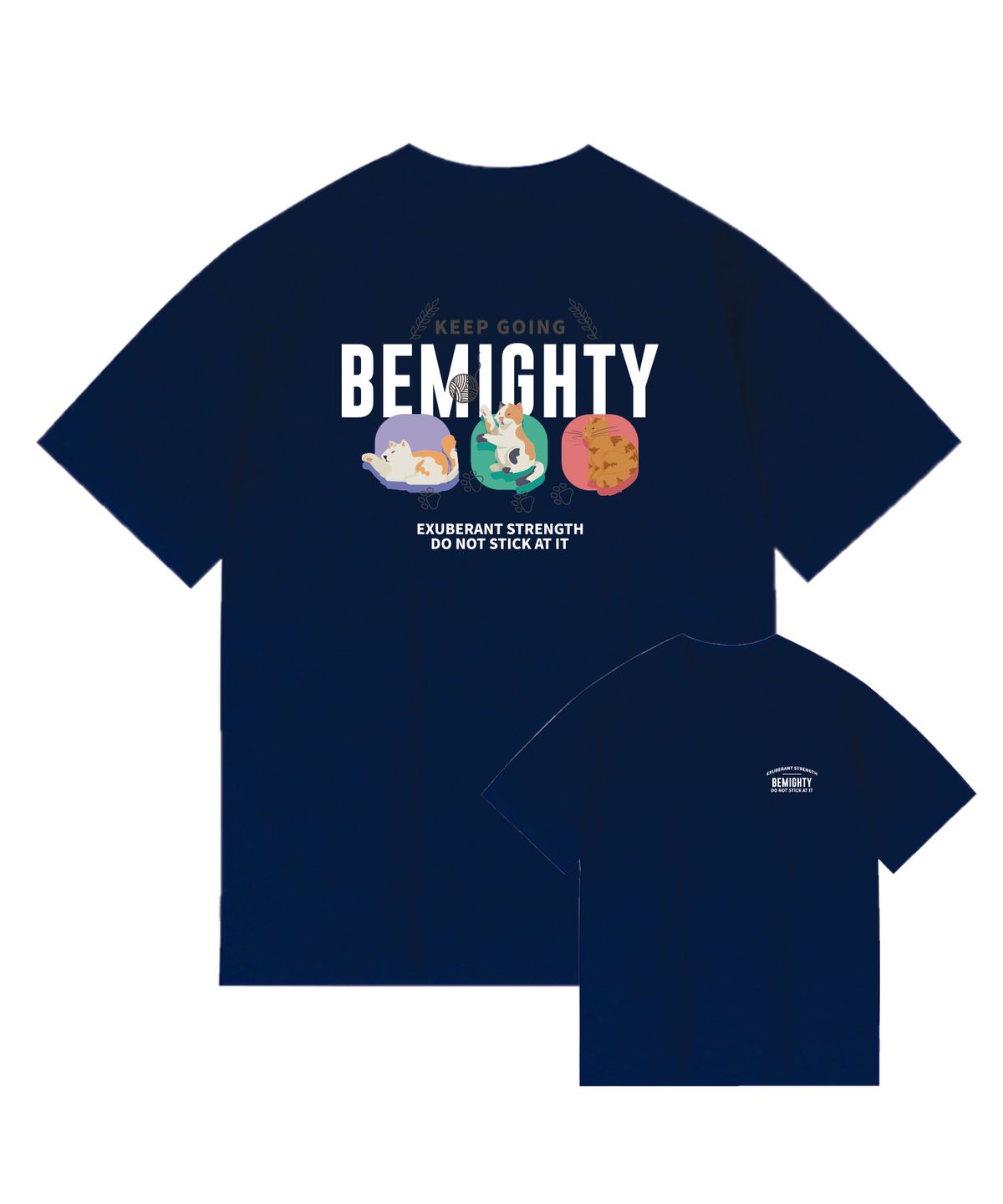 비마이티(BEMIGHTY) 컬러캣츠 드로잉 오버핏 반팔티셔츠 [네이비]
