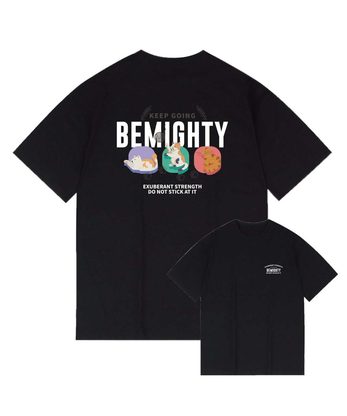비마이티(BEMIGHTY) 컬러캣츠 드로잉 오버핏 반팔티셔츠 [블랙]