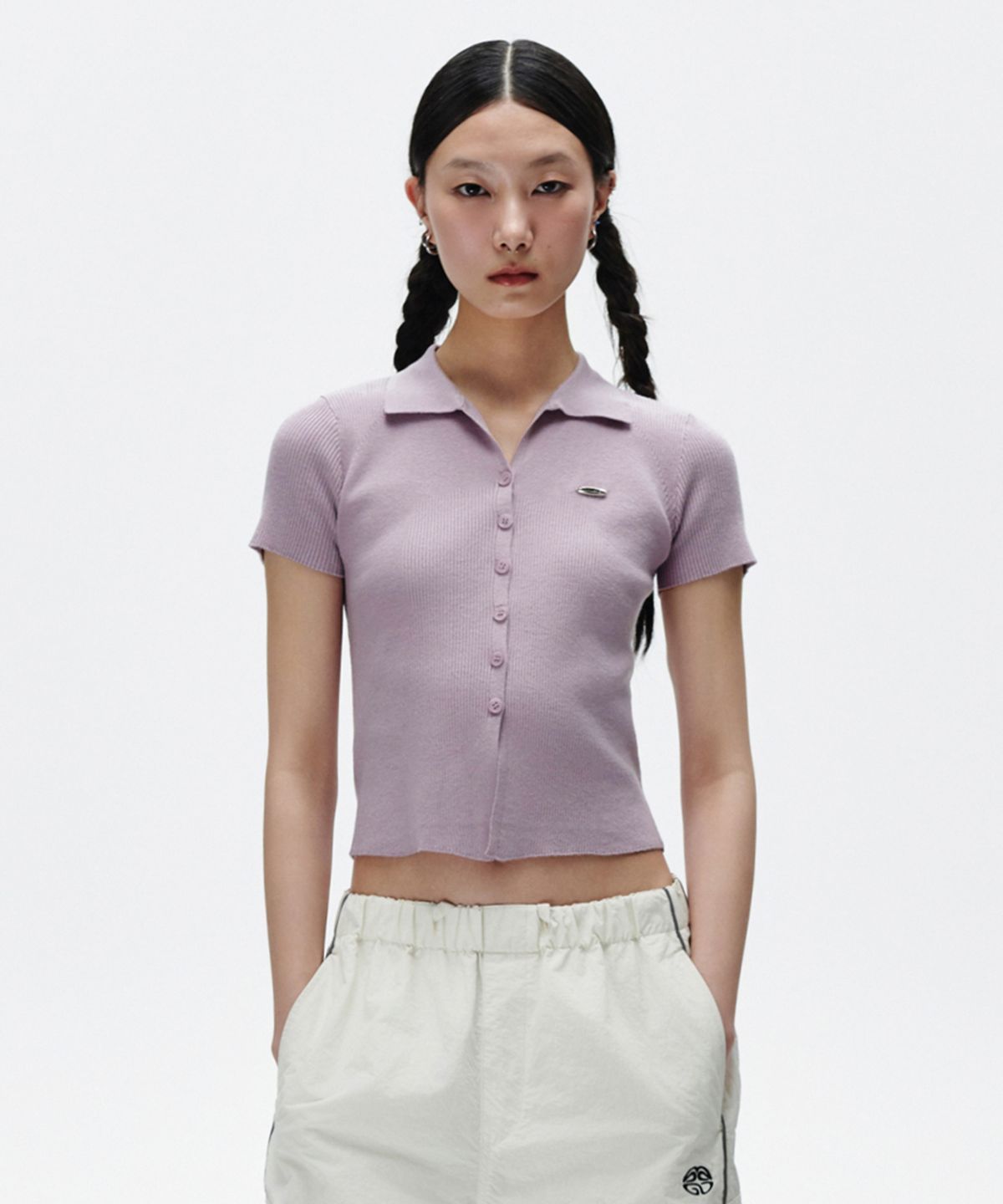 마하그리드(MAHAGRID) BUTTON-UP COLLAR KNIT LAVENDER(MG2FMFK616A)