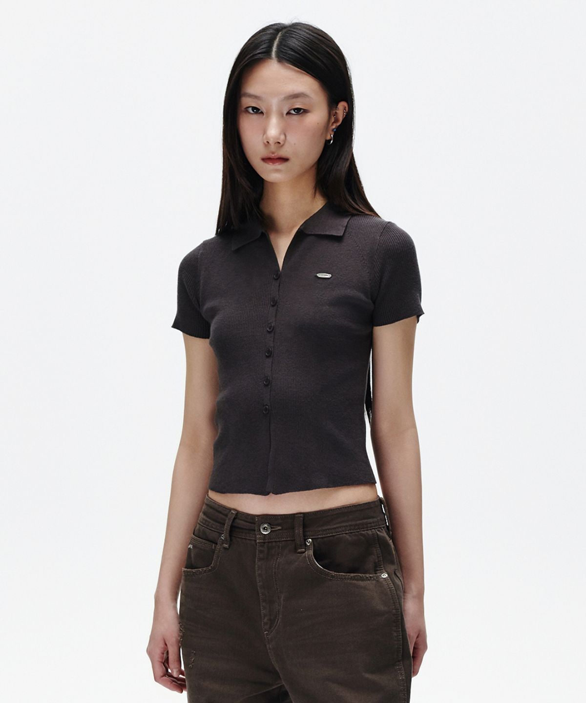 마하그리드(MAHAGRID) BUTTON-UP COLLAR KNIT CHARCOAL(MG2FMFK616A)