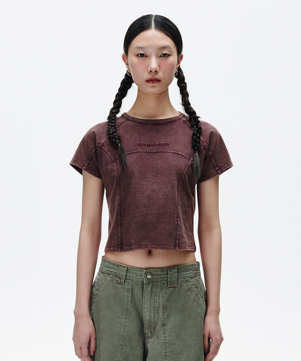 마하그리드(MAHAGRID) WASHED CURVED TEE PURPLE(MG2FMFT588A)